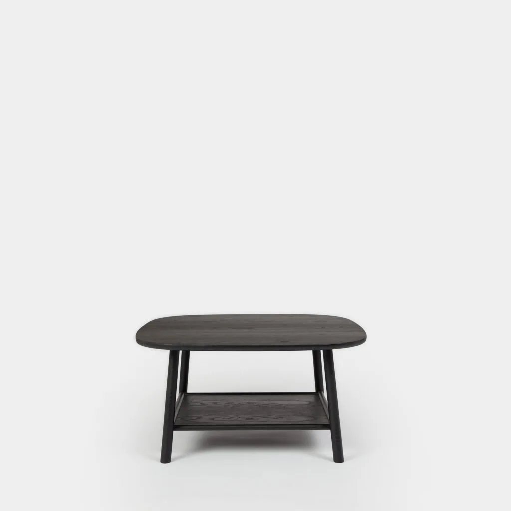 Black lacquered ash coffee table with underneath shelf
