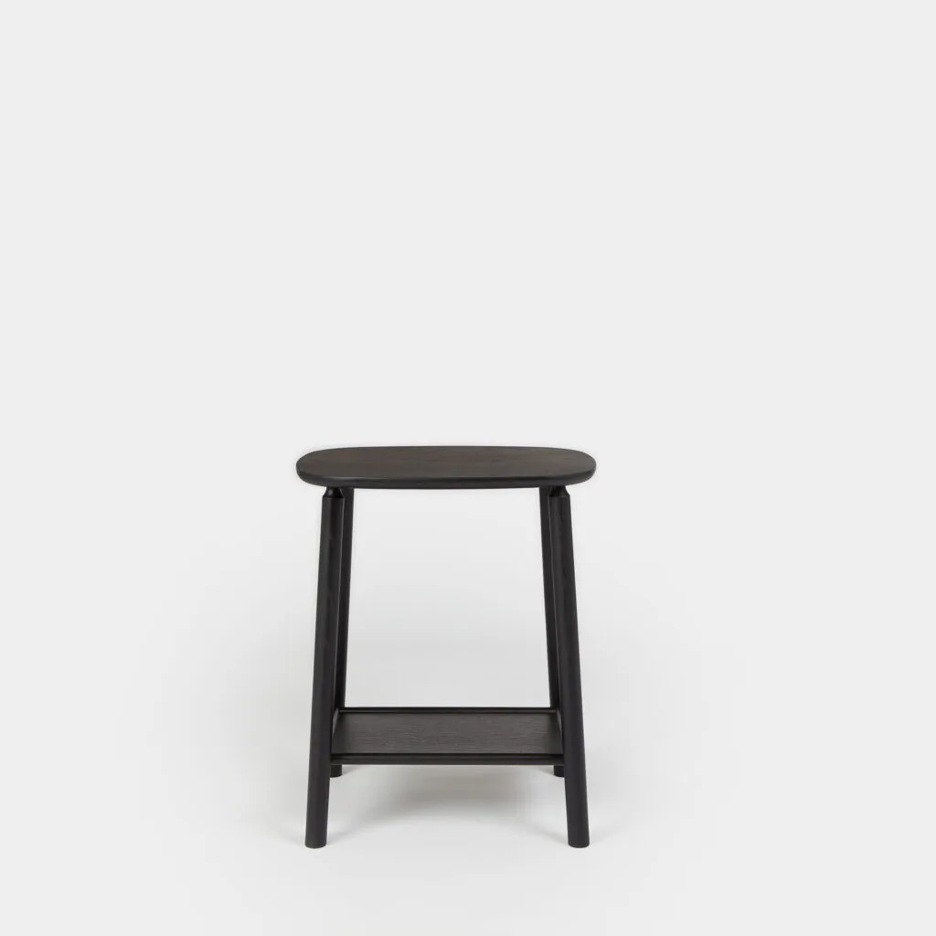 Black lacquered ash side table with shelf by Another Country