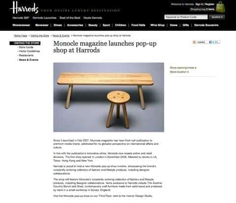 Monocle Pop Up Shop at Harrods is announced