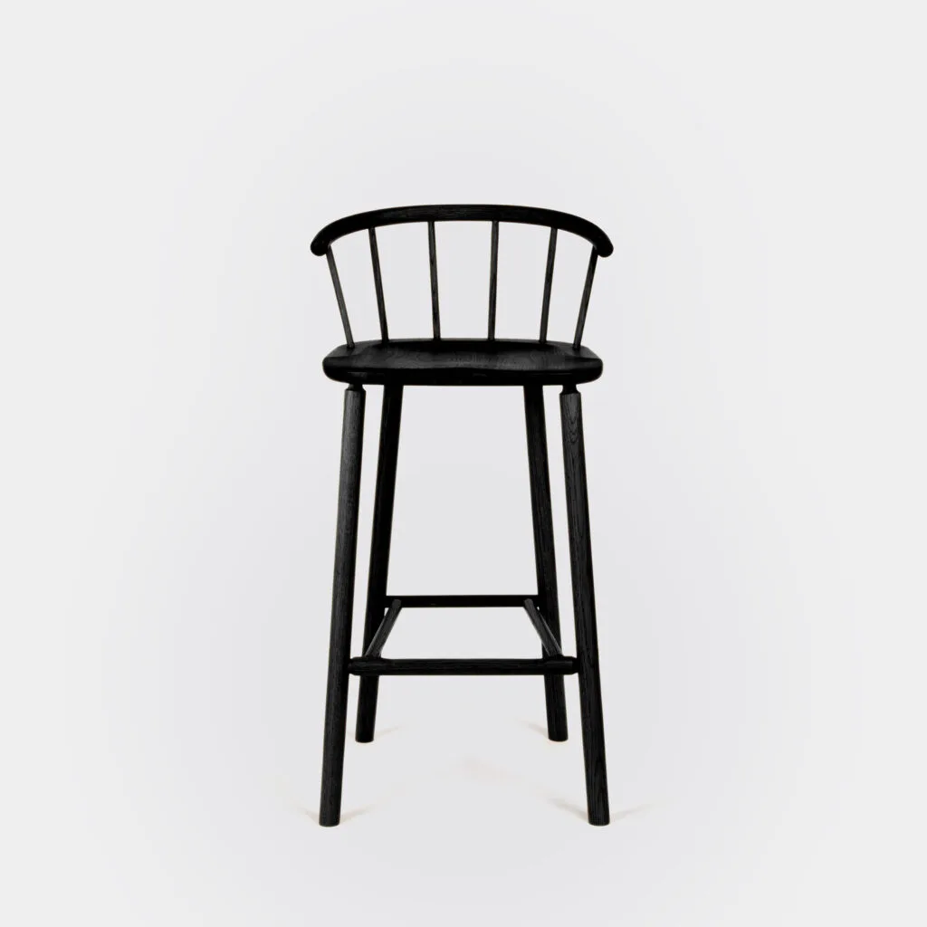 Tall black ash bar stool with back