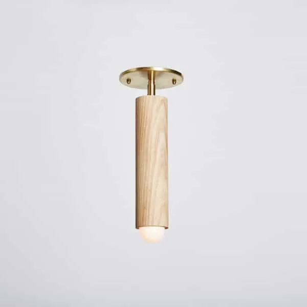 Lodge Flush Mount Bone Oak and Hewn Brass Lighting Workstead