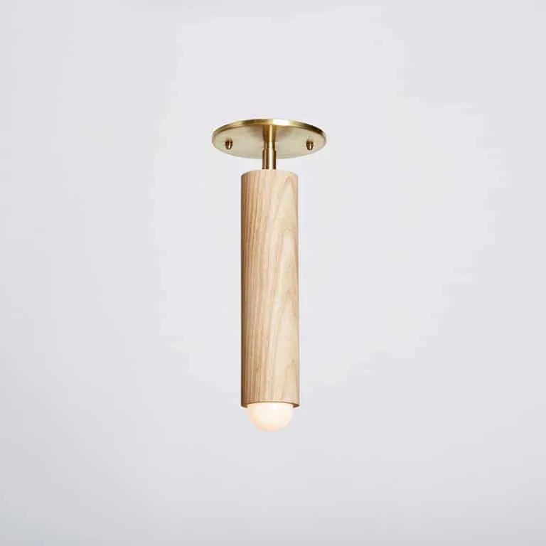 Lodge Flush Mount Bone Oak and Hewn Brass Lighting Workstead